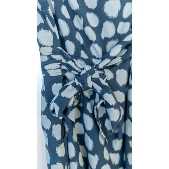 Theory Vivien Ikat Blue & White Spotted Polka Dot One Shoulder Mini Dress Size 8 - Picture 6 of 10